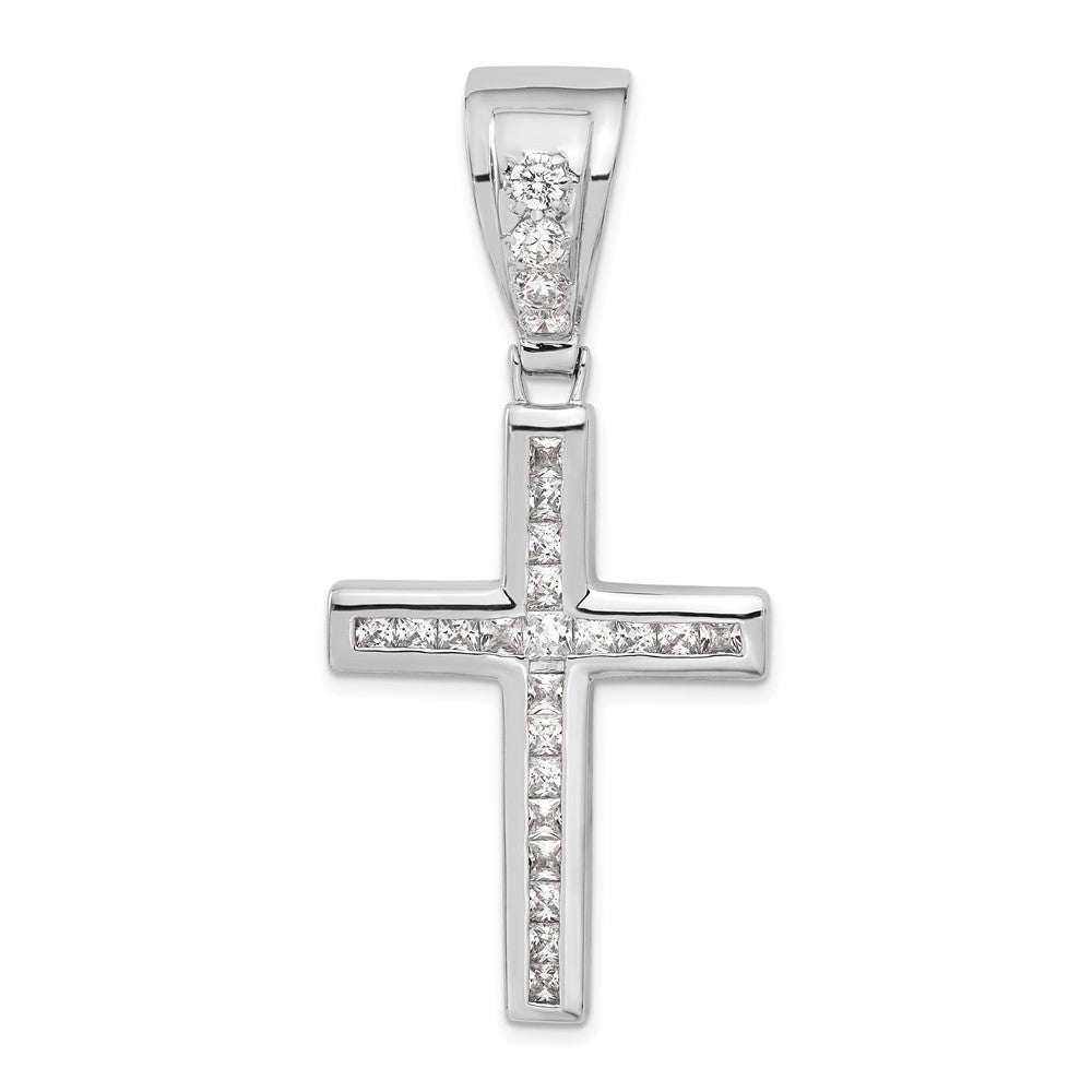 Sterling Silver Rhodium-plated CZ Cross Pendant
