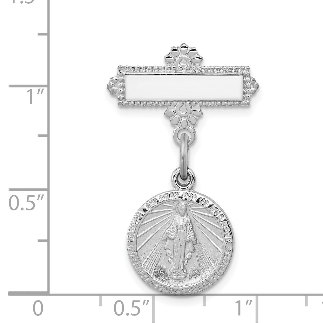 Sterling Silver Platinum-plated Miraculous Medal Dangle Pin Brooch