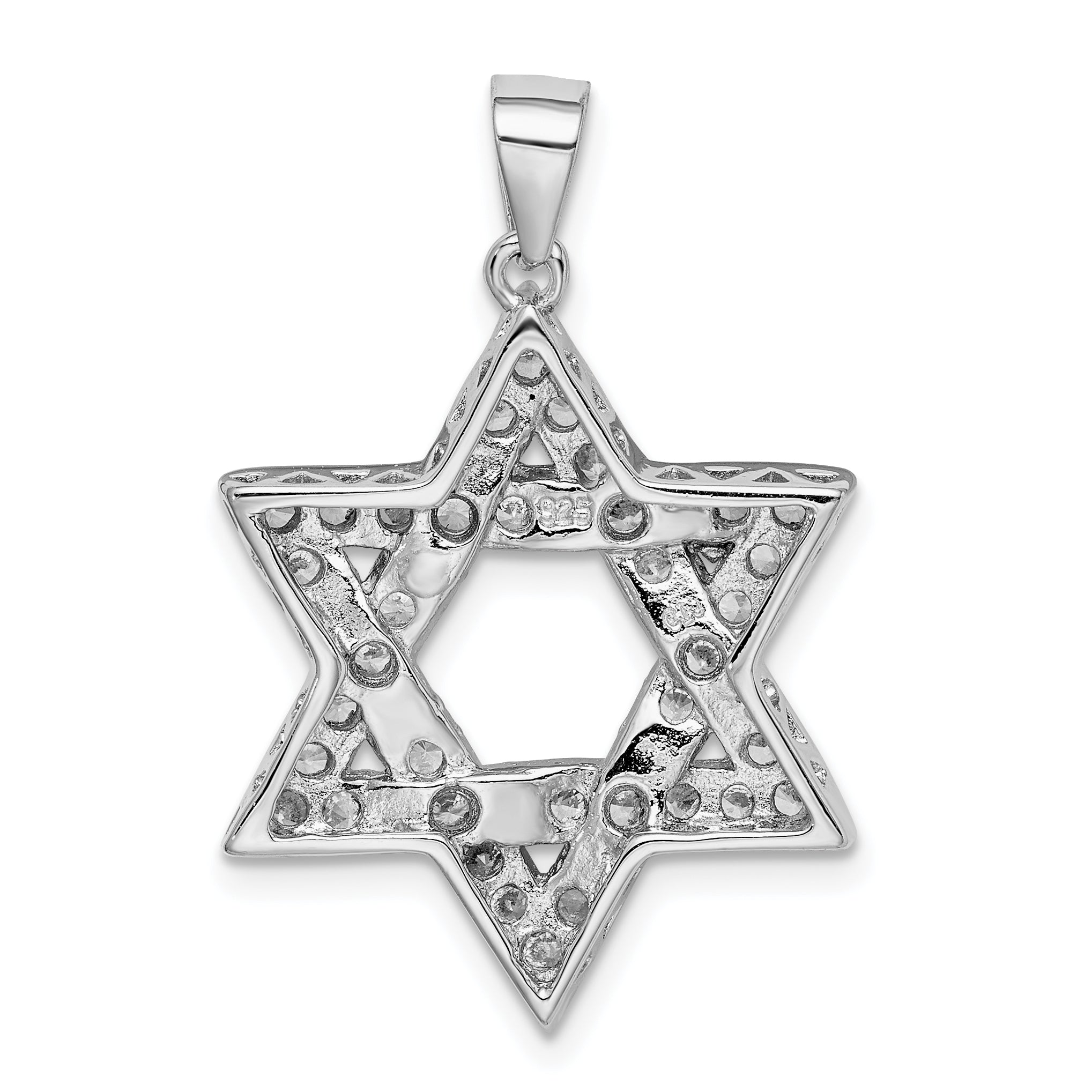 Sterling Silver Rhodium-plated CZ Star of David Pendant