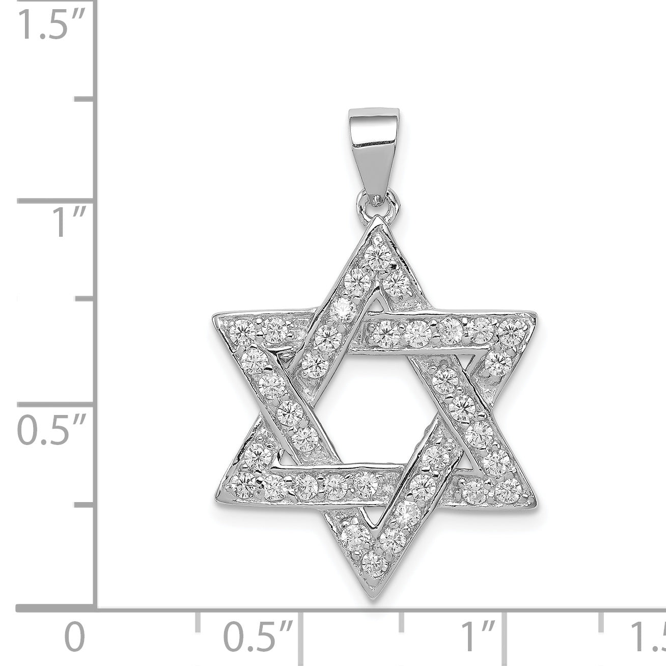 Sterling Silver Rhodium-plated CZ Star of David Pendant