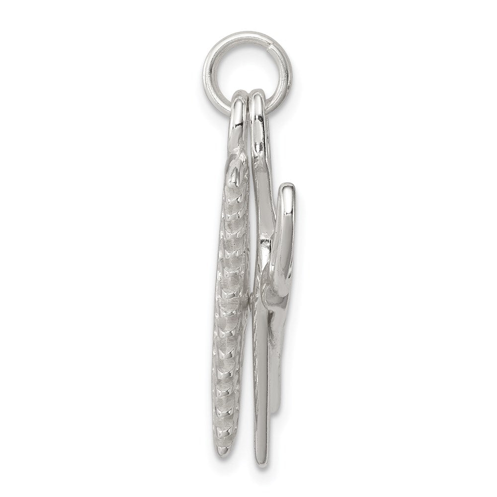 Sterling Silver Rhodium-plated Comb & Scissor Charm