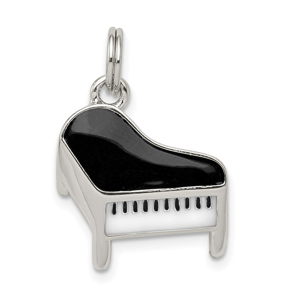 Sterling Silver Rhodium-plated Enameled Piano Charm