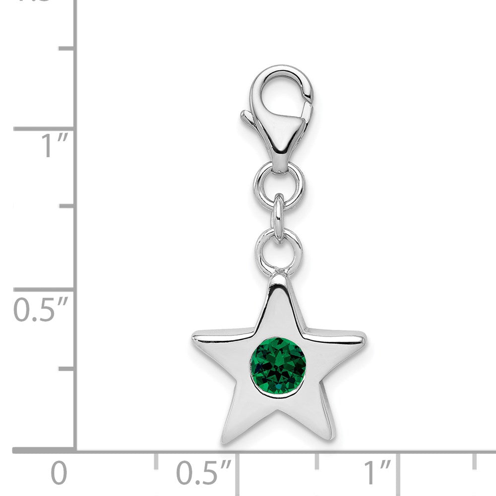 Sterling Silver Rhodium-plated May CZ Birthstone Star Charm