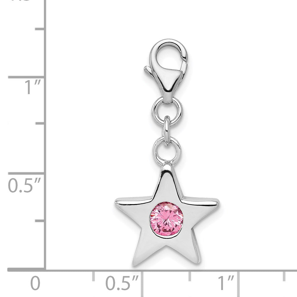 Sterling Silver Rhodium-plated October CZ Birthstone Star Charm
