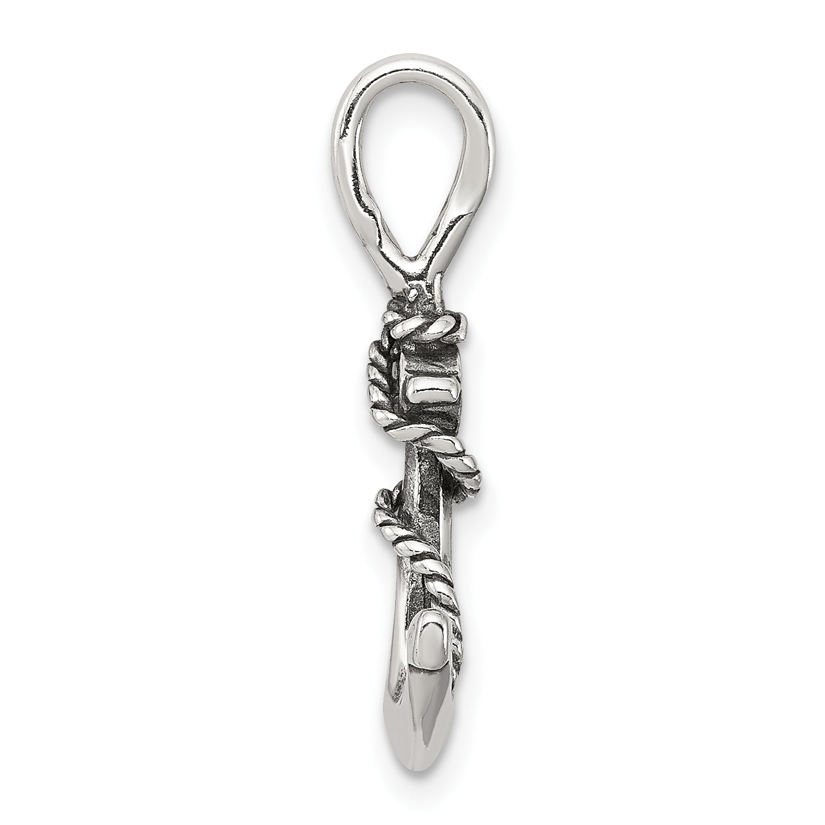 Sterling Silver Antiqued Anchor and Rope Pendant