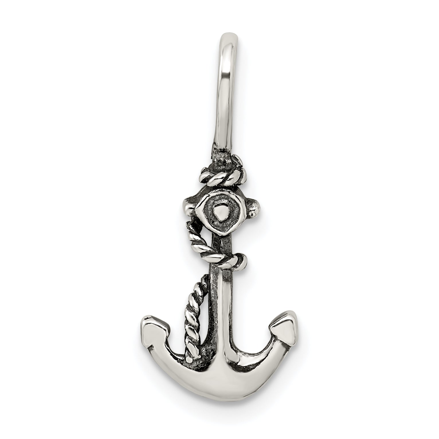 Sterling Silver Antiqued Anchor and Rope Pendant