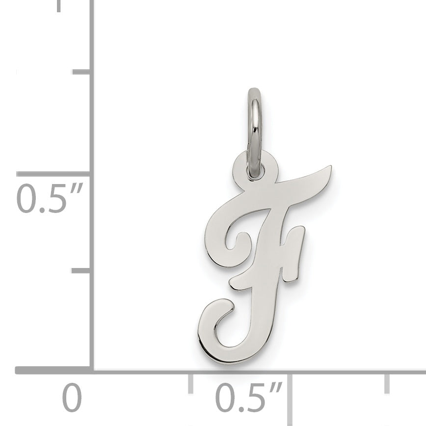 Sterling Silver Rhodium-plated Script Letter F Initial Charm
