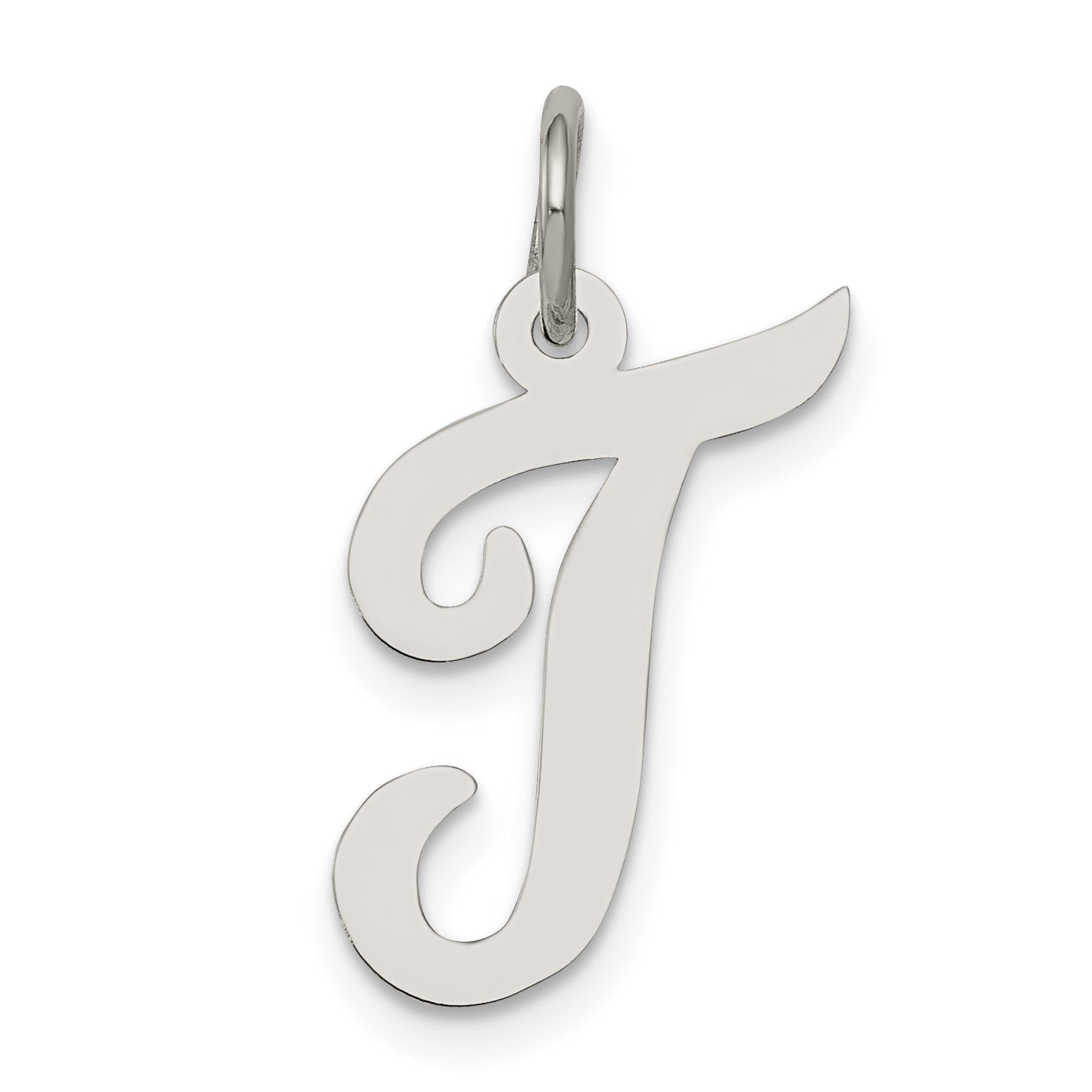 Sterling Silver Rhodium-plated Script Letter T Initial Charm