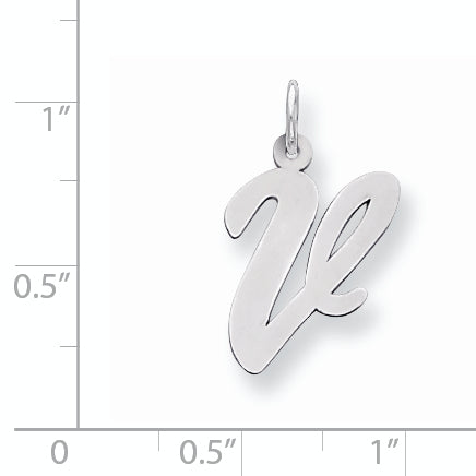 Sterling Silver Rhodium-plated Script Letter V Initial Charm