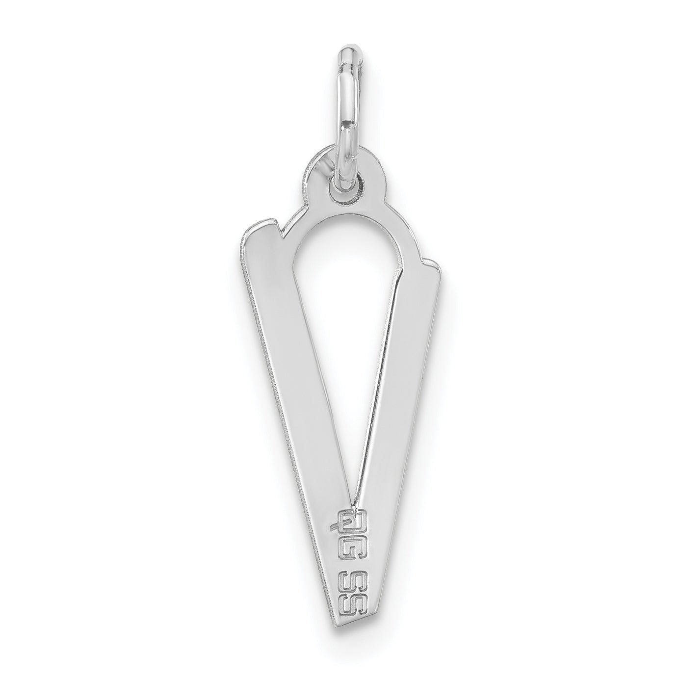 Sterling Silver Polished Large Slanted Block Initial V Charm