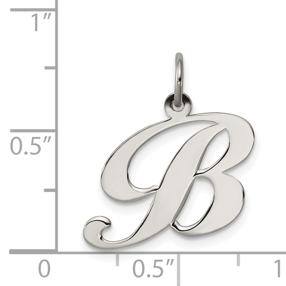Sterling Silver Rhodium-plated Fancy Script Letter B Initial Charm