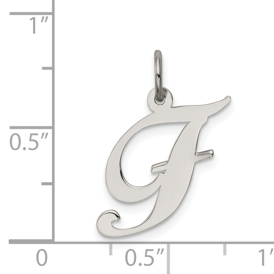 Sterling Silver Rhodium-plated Fancy Script Letter F Initial Charm