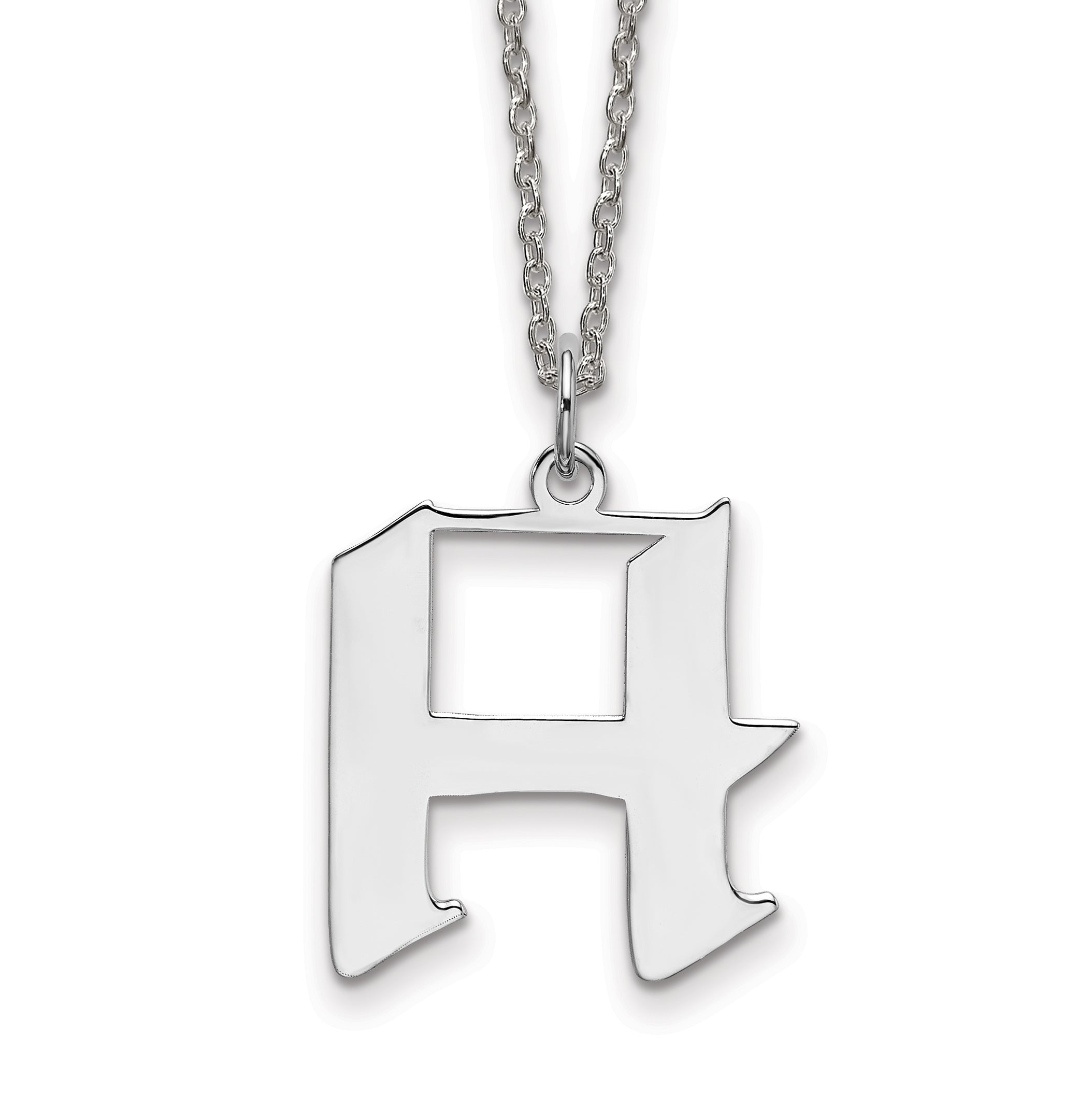 Sterling Silver Rhodium-plated Medium Artisan Block Initial H Necklace