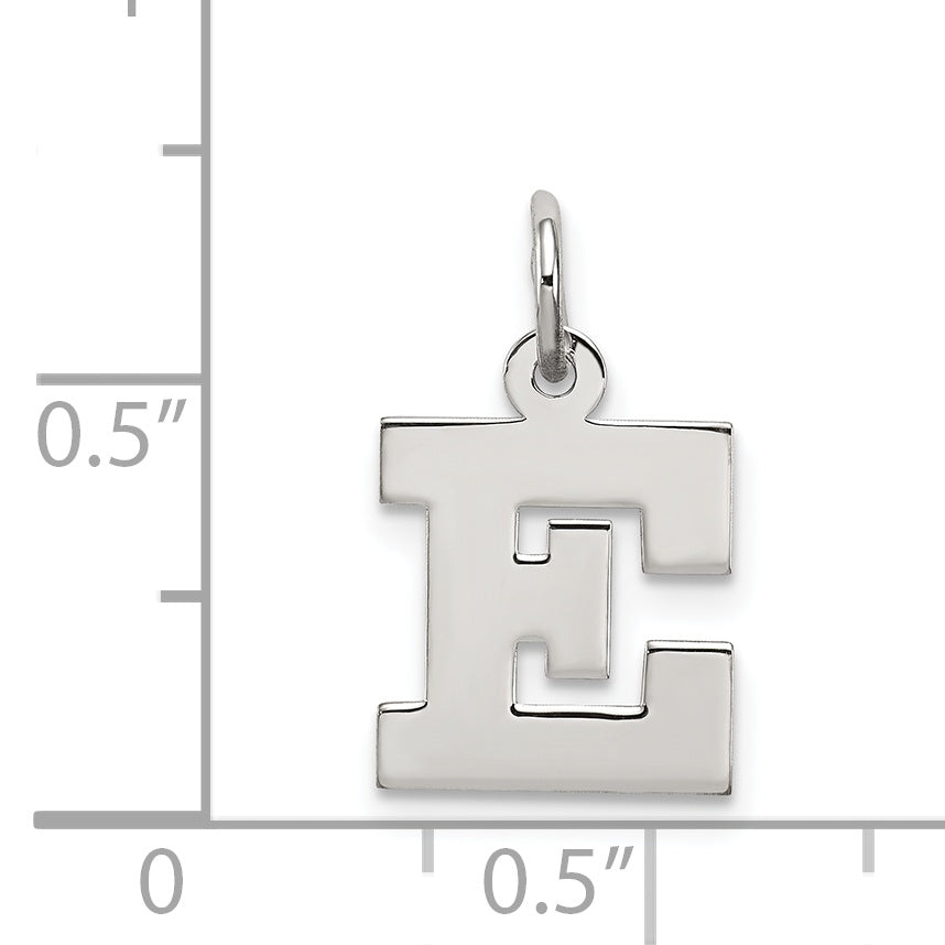 Sterling Silver Rhodium-plated Block Letter E Initial Charm