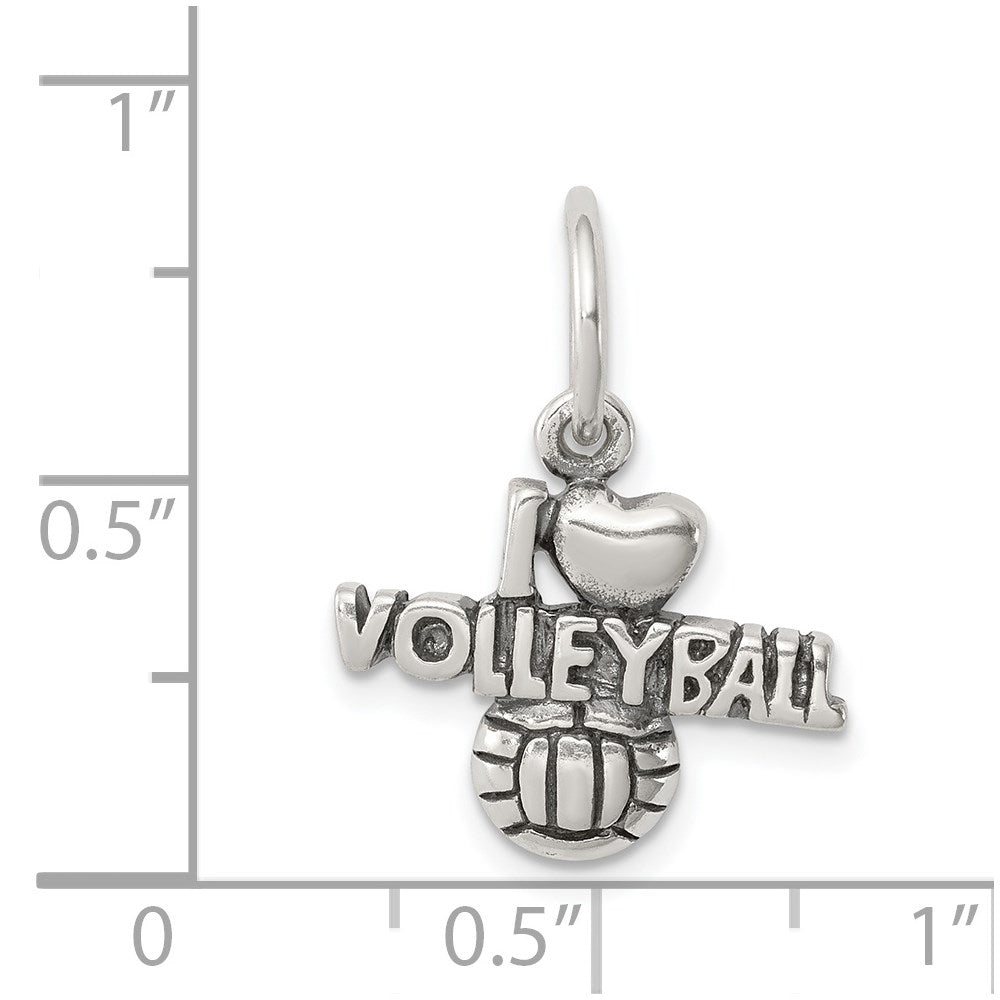 Sterling Silver Antique I (heart) Volleyball Charm