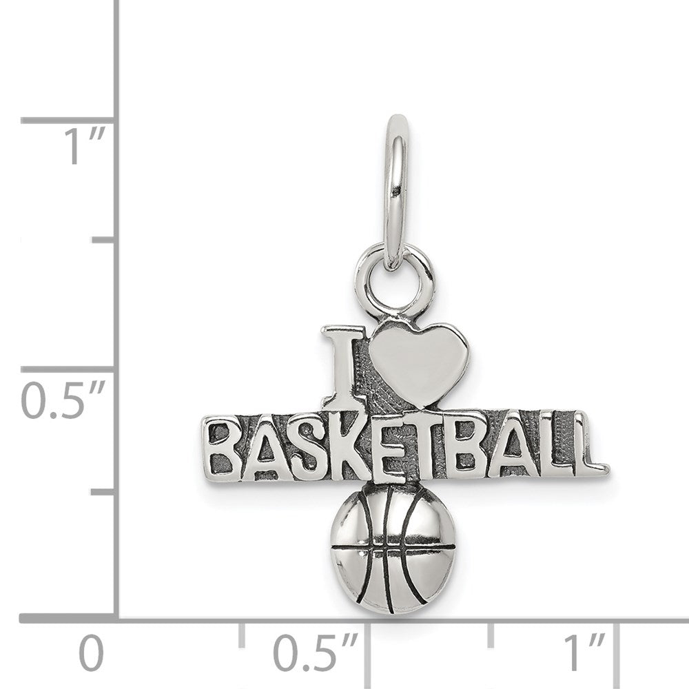 Sterling Silver Antique I (heart) Basketball Charm