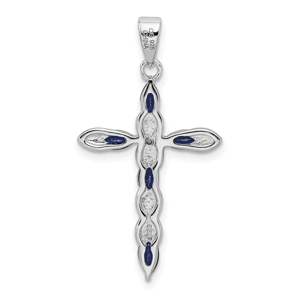 Sterling Silver Rhodium-plated Sapphire and Diamond Cross Pendant
