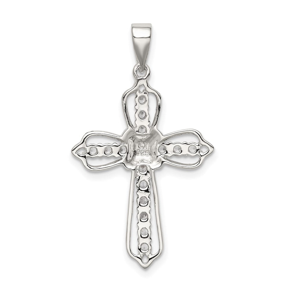 Sterling Silver Rhodium-plated CZ Cross Pendant