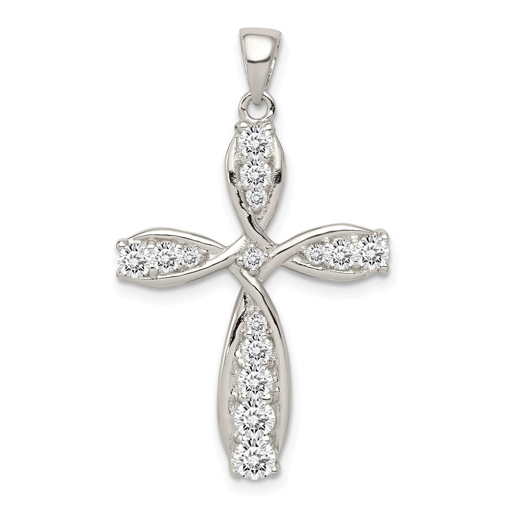 Sterling Silver Rhodium-plated CZ Cross Pendant