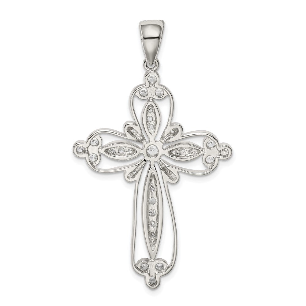 Sterling Silver Rhodium-plated CZ Filigree Cross Pendant