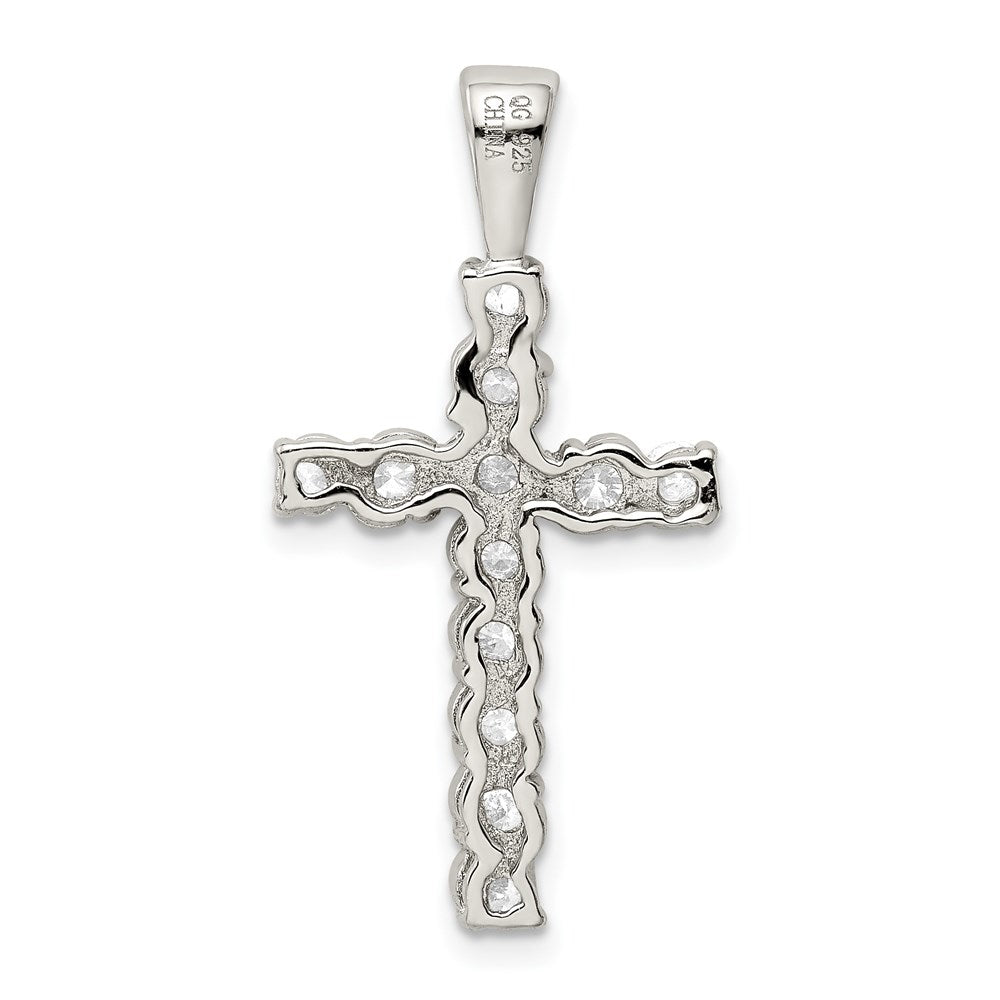 Sterling Silver Rhodium-plated CZ Latin Cross Pendant