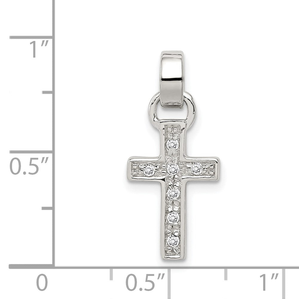Sterling Silver Rhodium-plated CZ Latin Cross Pendant