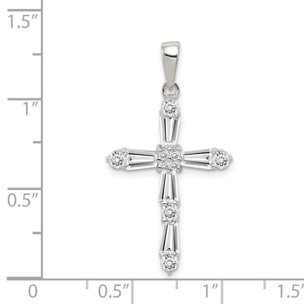 Sterling Silver Rhodium-plated CZ Cross Pendant