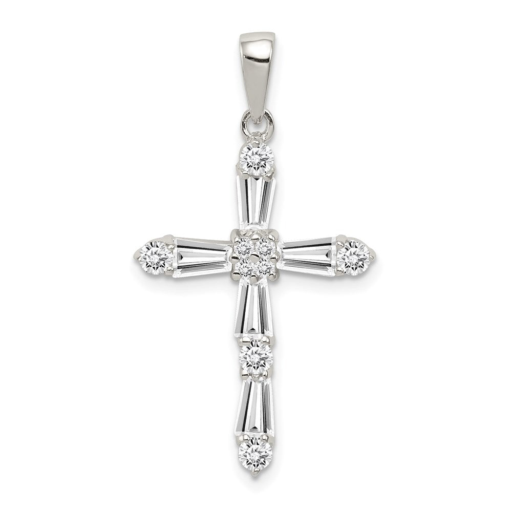 Sterling Silver Rhodium-plated CZ Cross Pendant