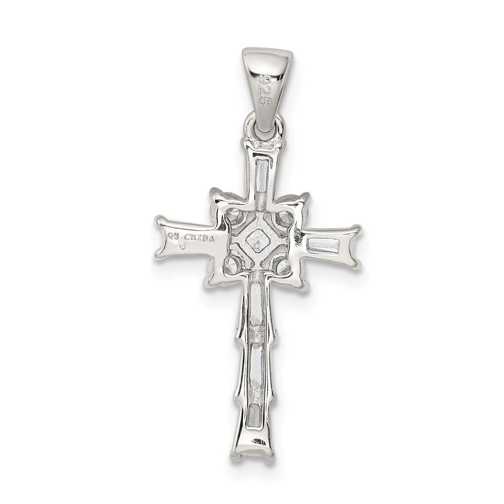 Sterling Silver Rhodium Plated CZ Latin Cross Pendant