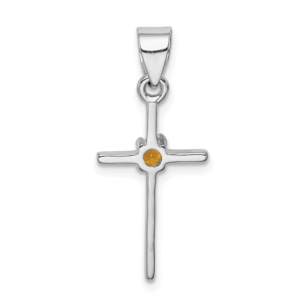 Sterling Silver Rhodium-platedCitrine Cross Pendant