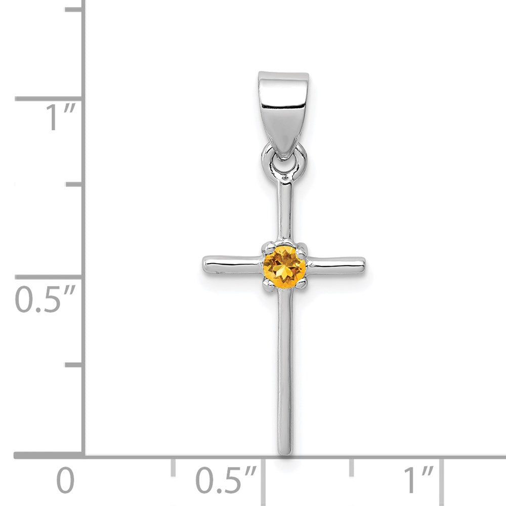 Sterling Silver Rhodium-platedCitrine Cross Pendant
