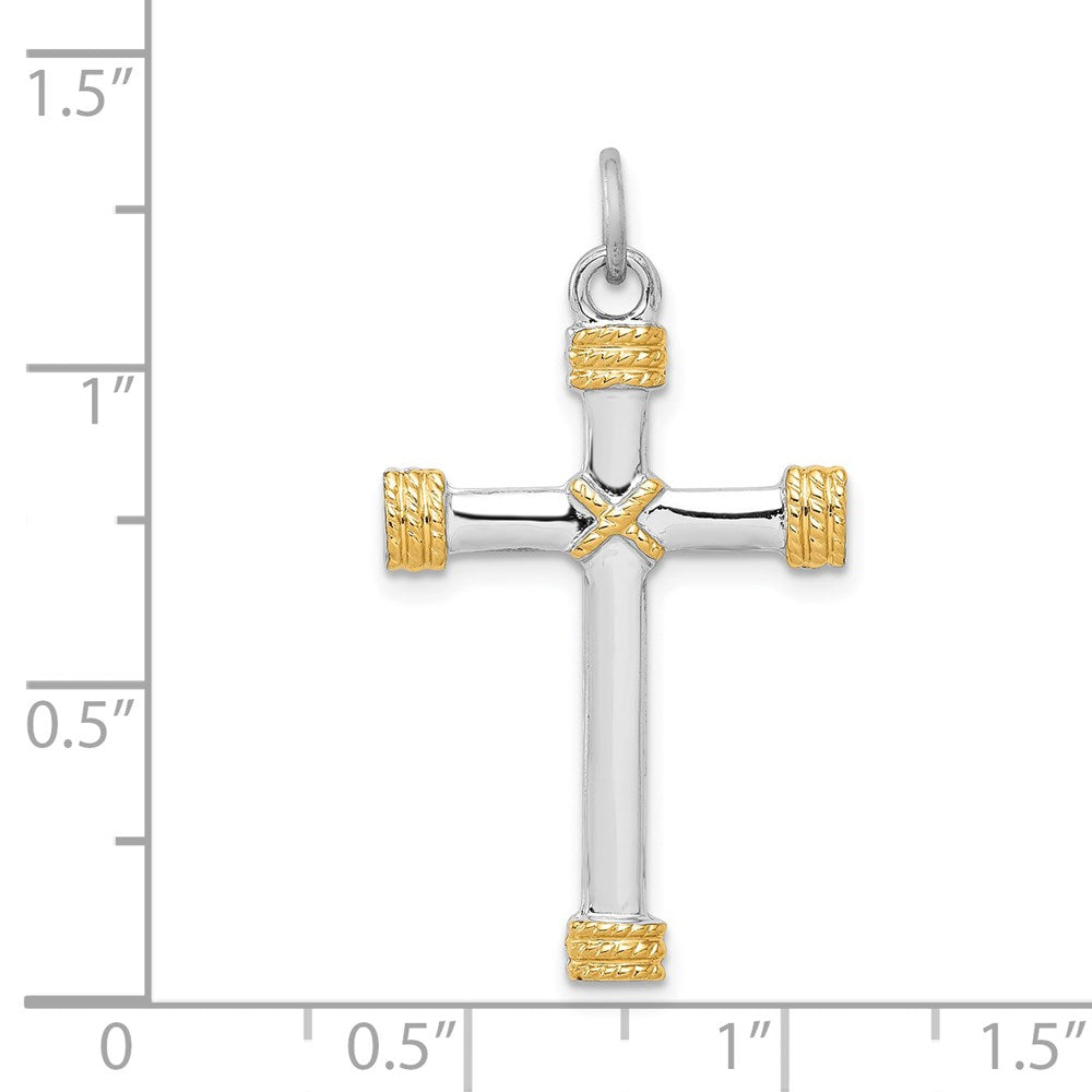 Sterling Silver Rhodium-plated & 18k Gold-plated Rope Cross Pendant