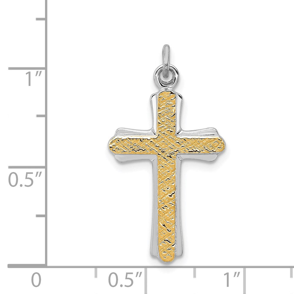 Sterling Silver Rhodium-plated & 18k Gold-plated Cross Charm