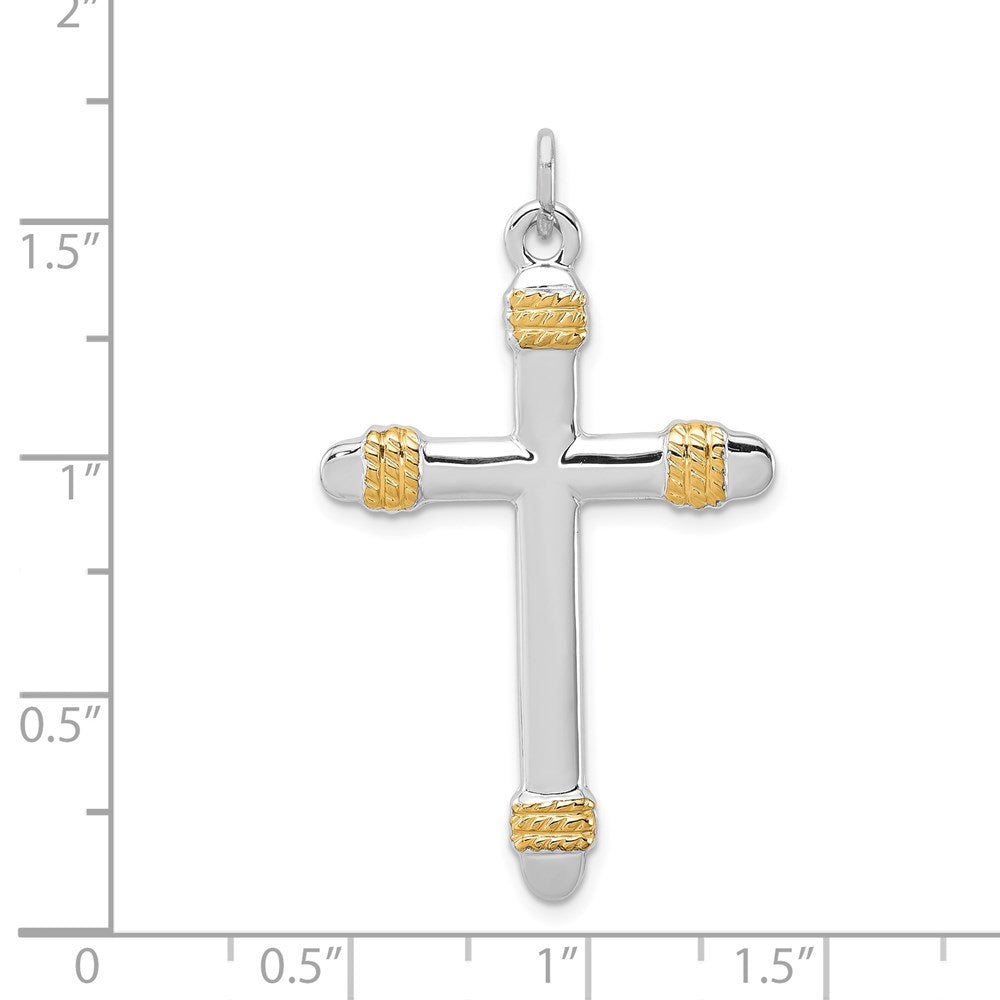 Sterling Silver Rhodium-plated & 18k Gold-plated Rope Cross Pendant