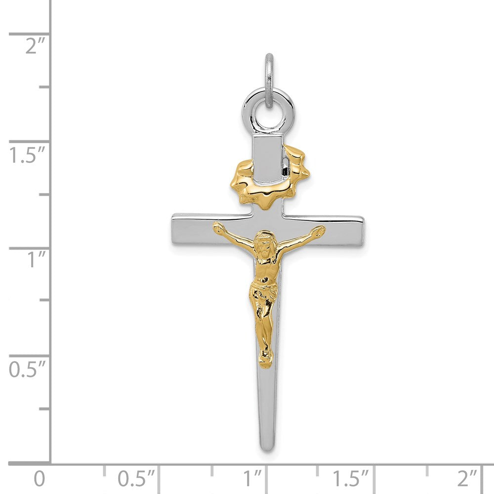 Sterling Silver Rhodium-plated & 18k Gold-plated Crucifix Pendant