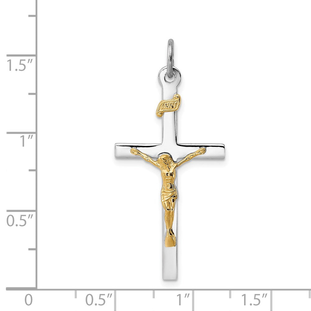 Sterling Silver Rhodium-plated & 18k Gold-plated Crucifix Pendant