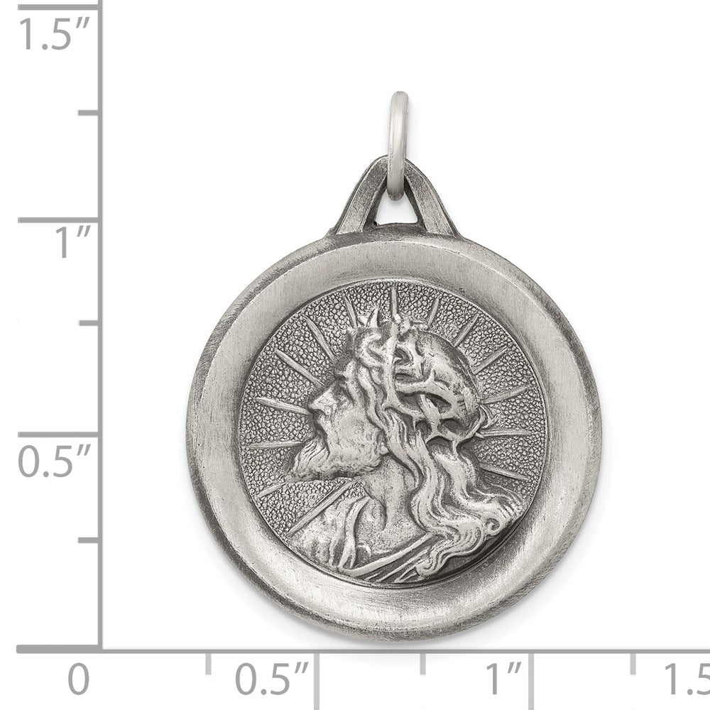Sterling Silver Antiqued Jesus Medal