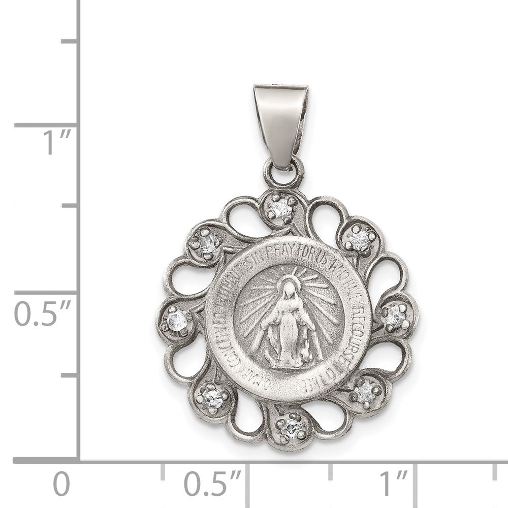 Sterling Silver & CZ Antiqued Blessed Mother Pendant