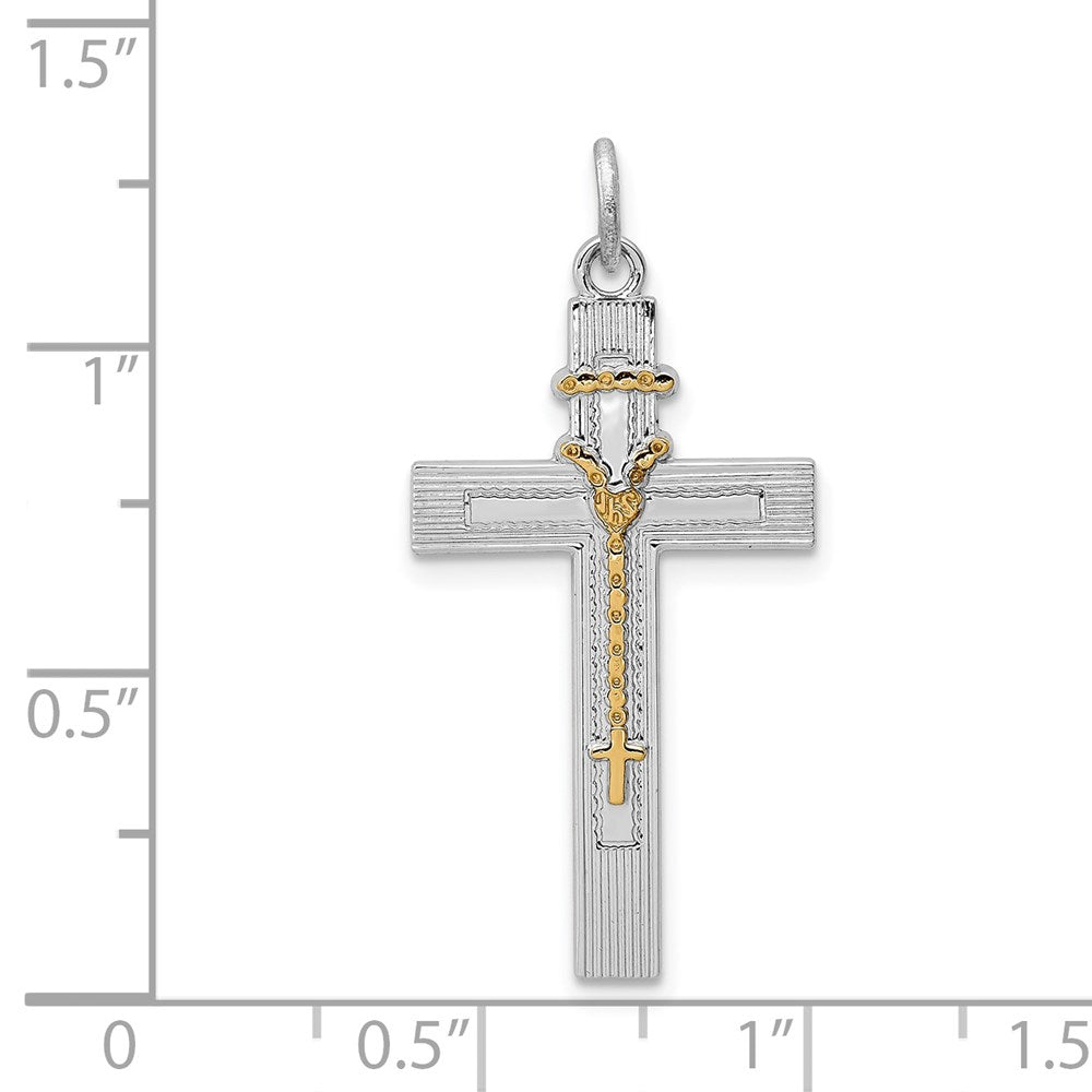 Sterling Silver Rhodium-plated & Vermeil Rosary Cross Pendant