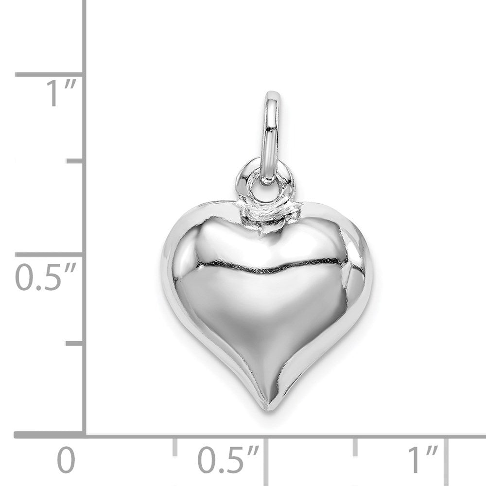 Sterling Silver Rhodium-plated Puffed Heart Charm