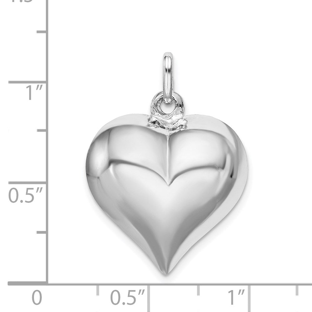 Sterling Silver Rhodium-plated Puffed Heart Pendant
