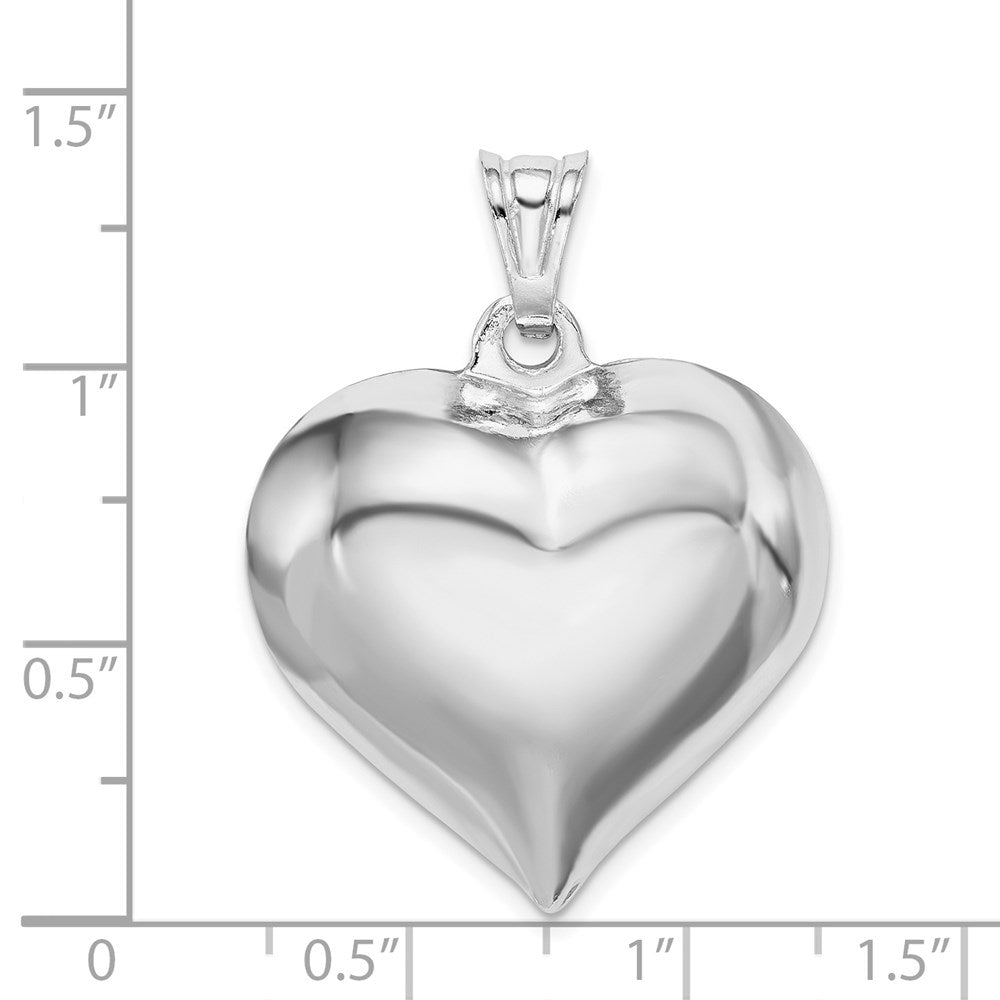 Sterling Silver Rhodium-plated Puffed Heart Pendant