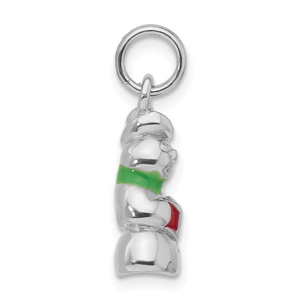 Sterling Silver Rhodium-plated Polished Enameled Snowman Charm