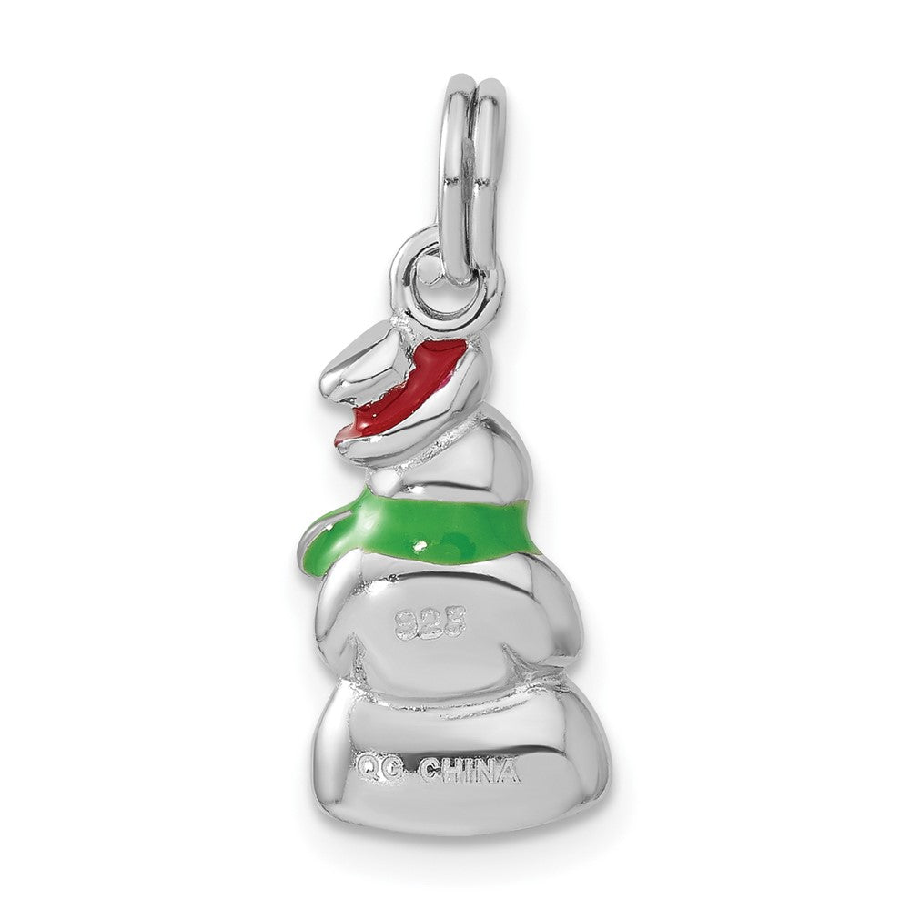 Sterling Silver Rhodium-plated Polished Enameled Snowman Charm