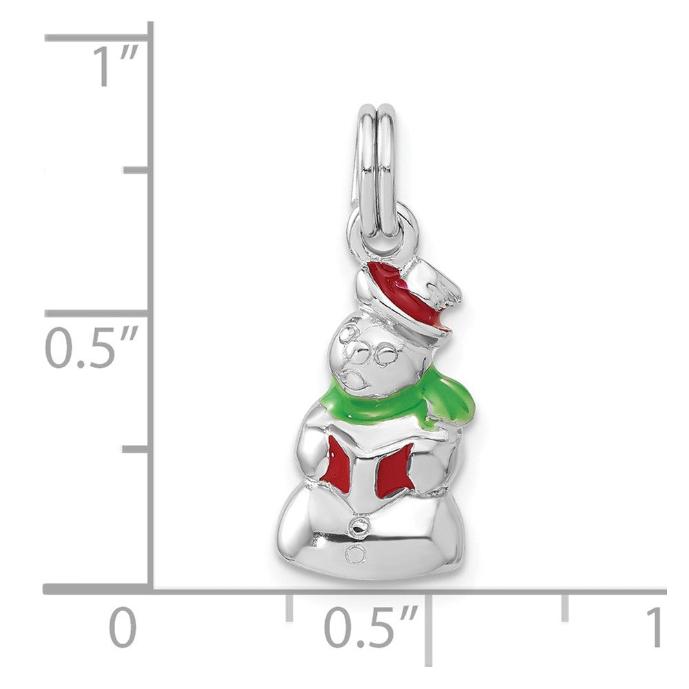 Sterling Silver Rhodium-plated Polished Enameled Snowman Charm