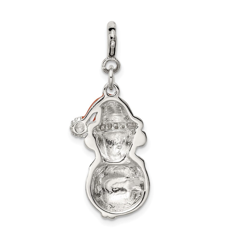 Sterling Silver Rhodium-plated CZ Enameled Snowman Charm