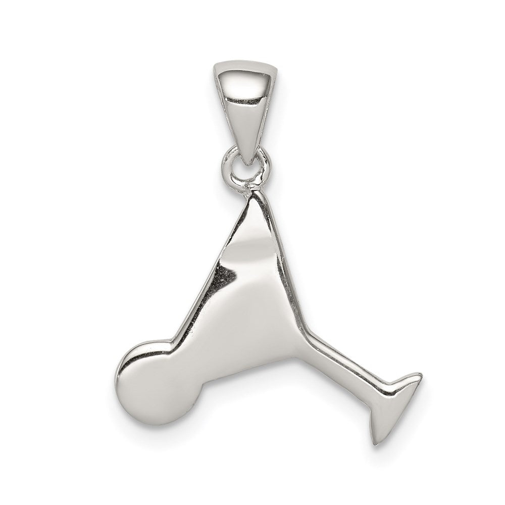 Sterling Silver Rhodium-plated and Hematite-plated Marcasite Red and Green Enameled Martini Pendant