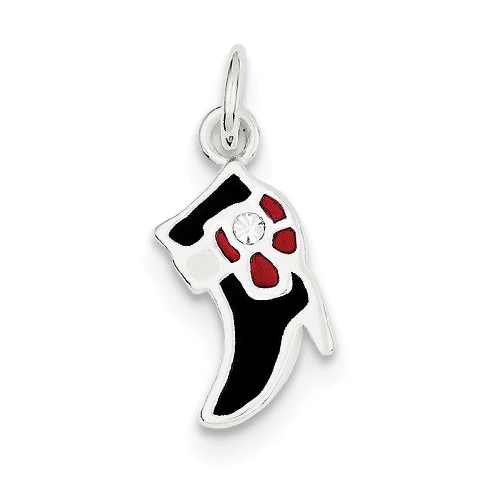 Sterling Silver Black & Red Enameled Boot Charm