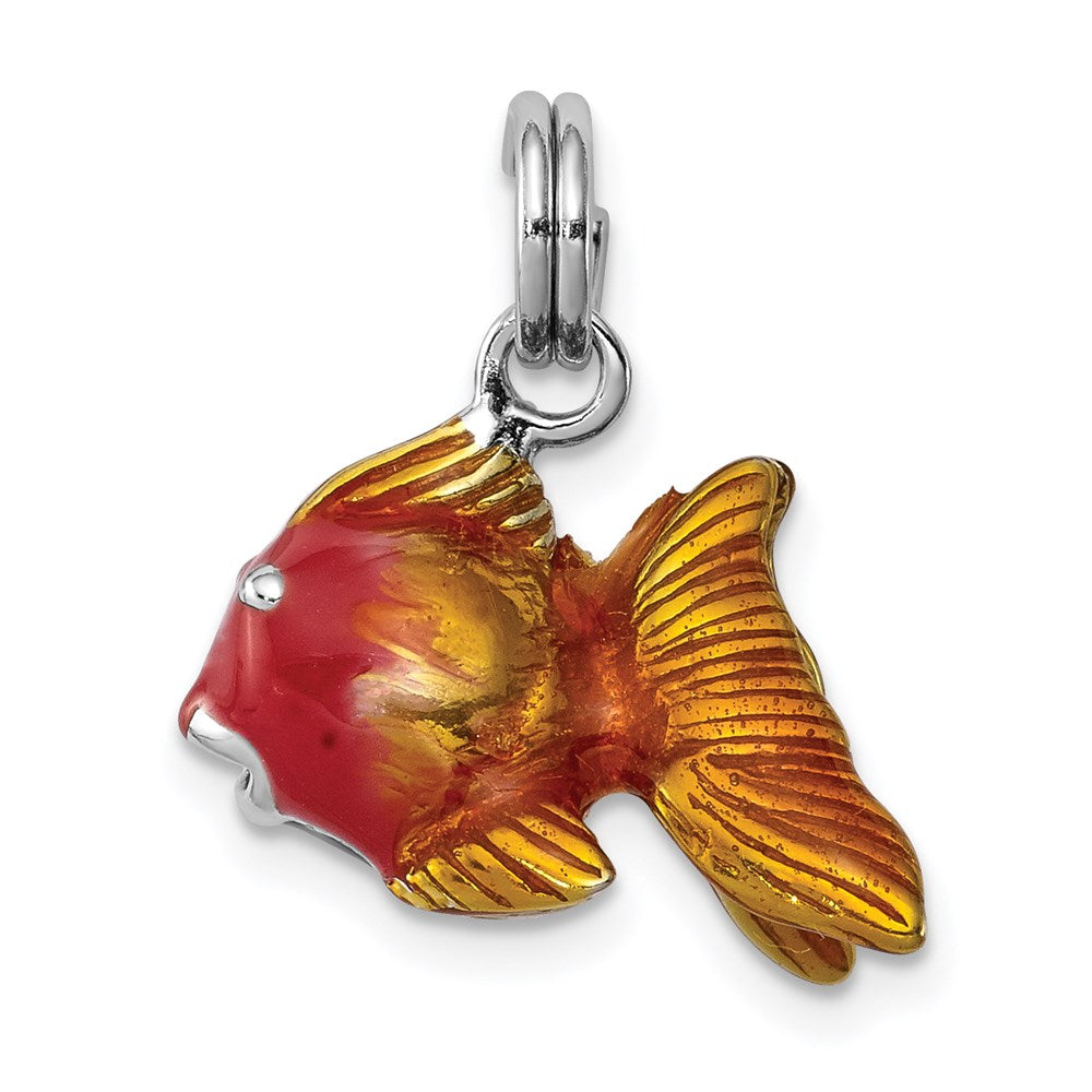 Sterling Silver Rhodium-platedEnamel Goldfish Charm