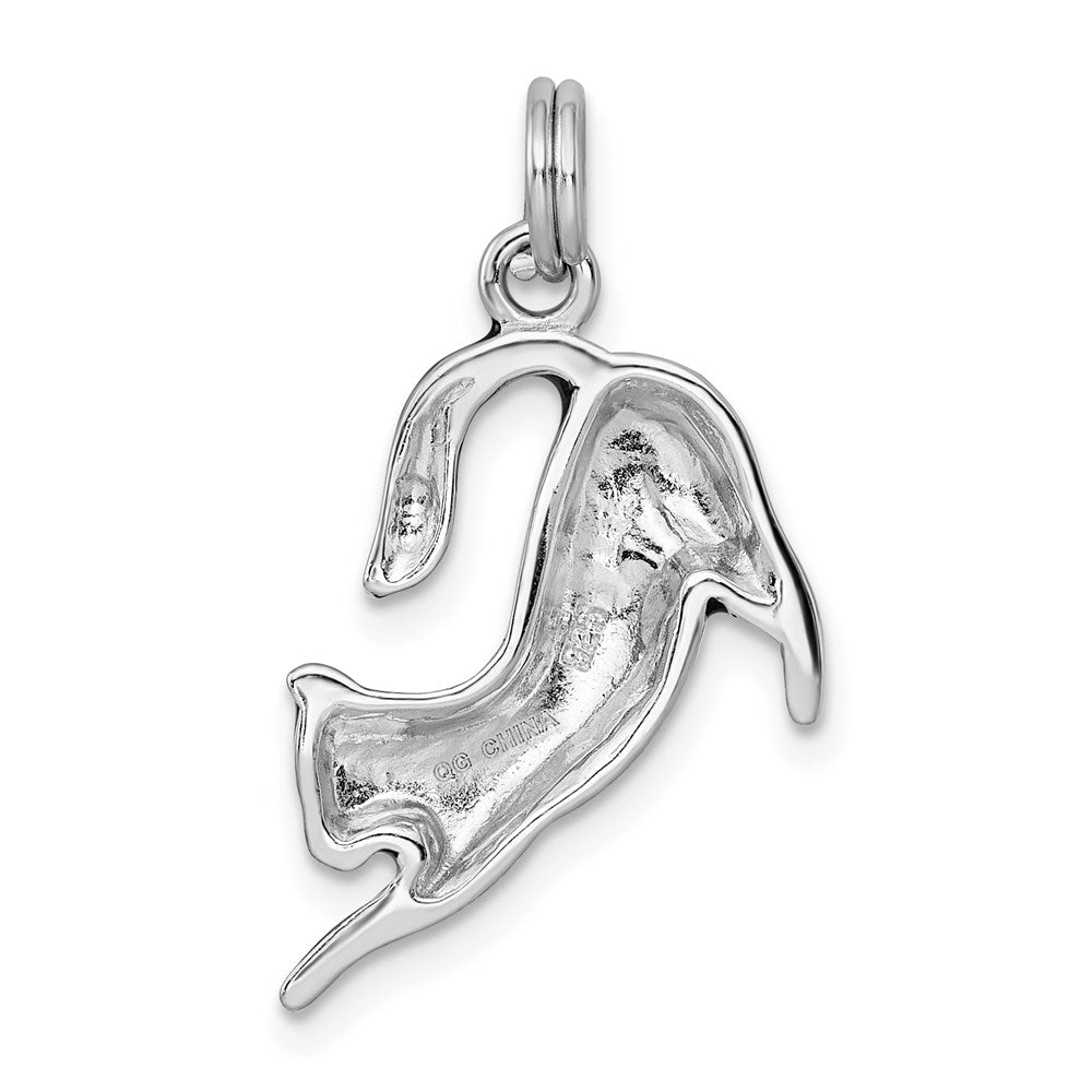 Sterling Silver Rhodium-platedBlack Enamel Cat Charm